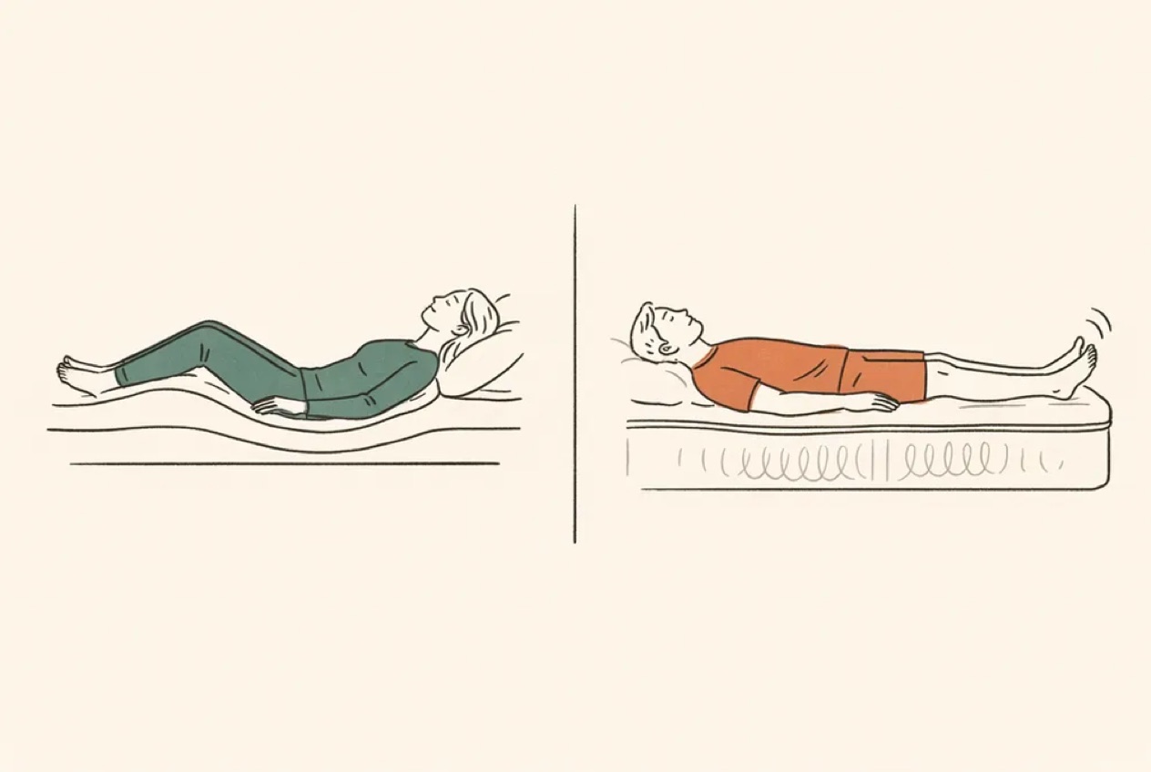 Illustration of a hugging foam surface versus a bouncier coil surface